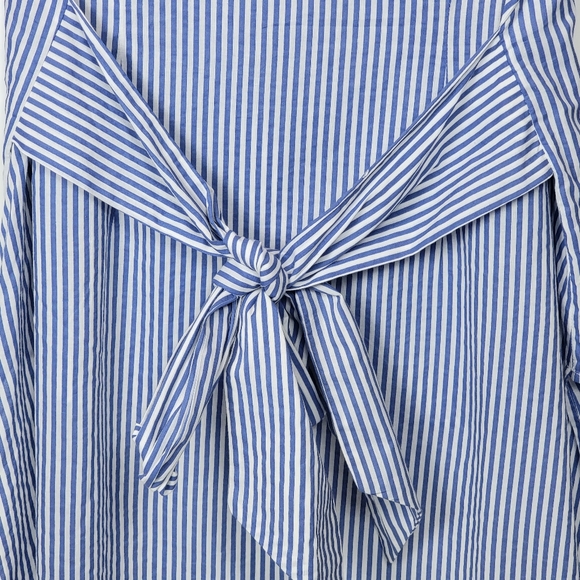 Truth NYC Cold Shoulder High Low Hem Tie Back Striped Button Down Top, EUC, szXL - Picture 3 of 6